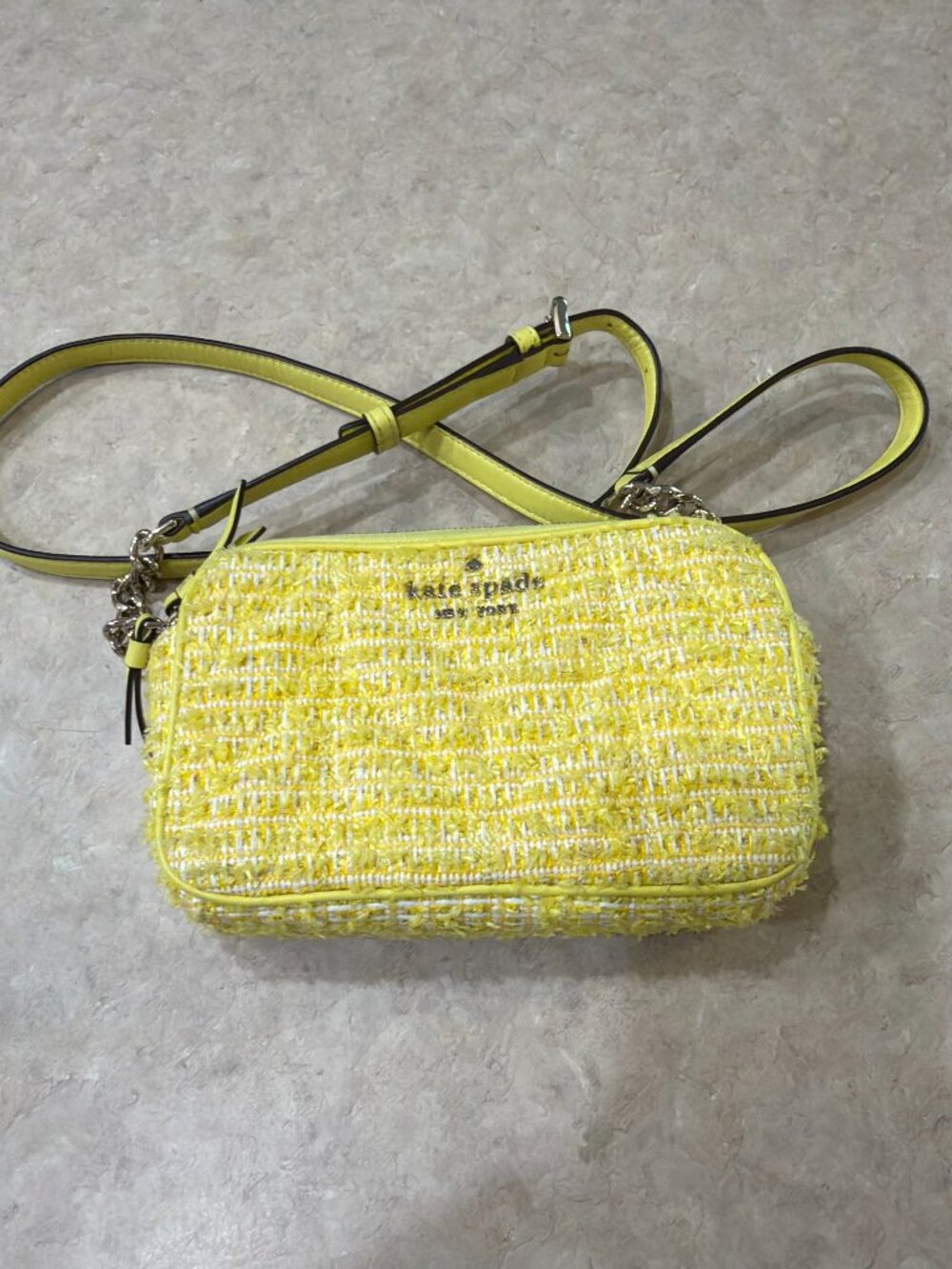 Kate Spade Briar Lane Kendall Yellow Tweed Chain Bag